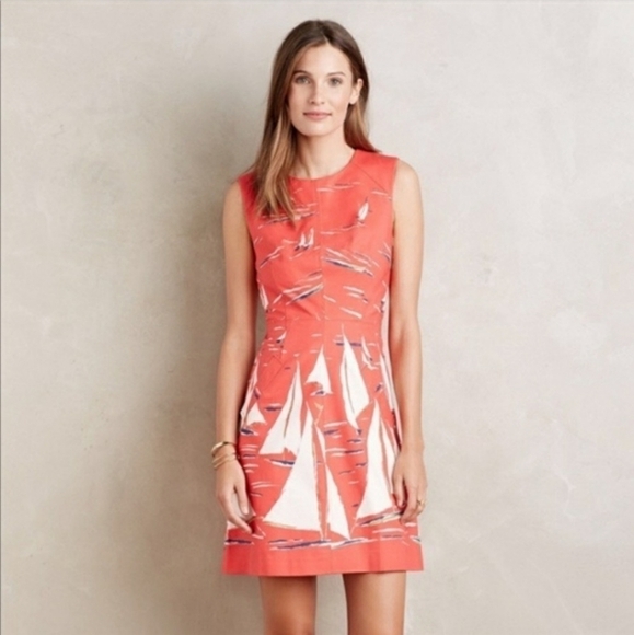 Anthropologie Maeve Berru Sailboat Shift Dress Size Red White Preppy Nautical 4 - Picture 11 of 16